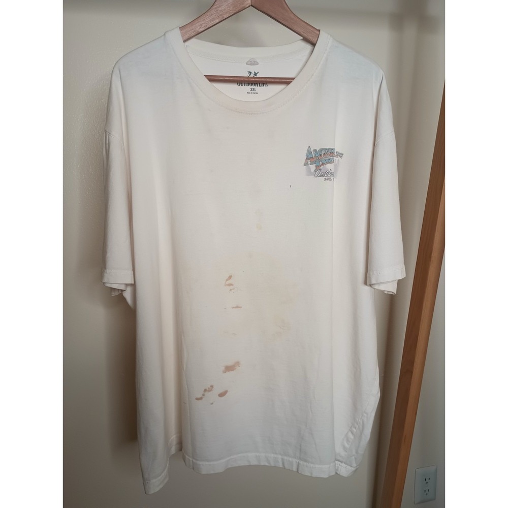 Outdoor Life American Pride Mens 3XL Cream Retro Graphic Tee Distressed Grunge